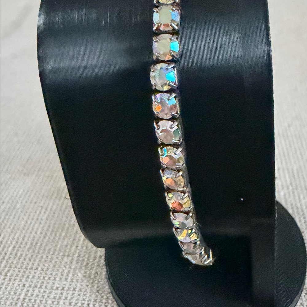 Three Crystal-Embellished Stretch Bangle Bracelet - Blue, Gray, Brown - Picture 10 of 10